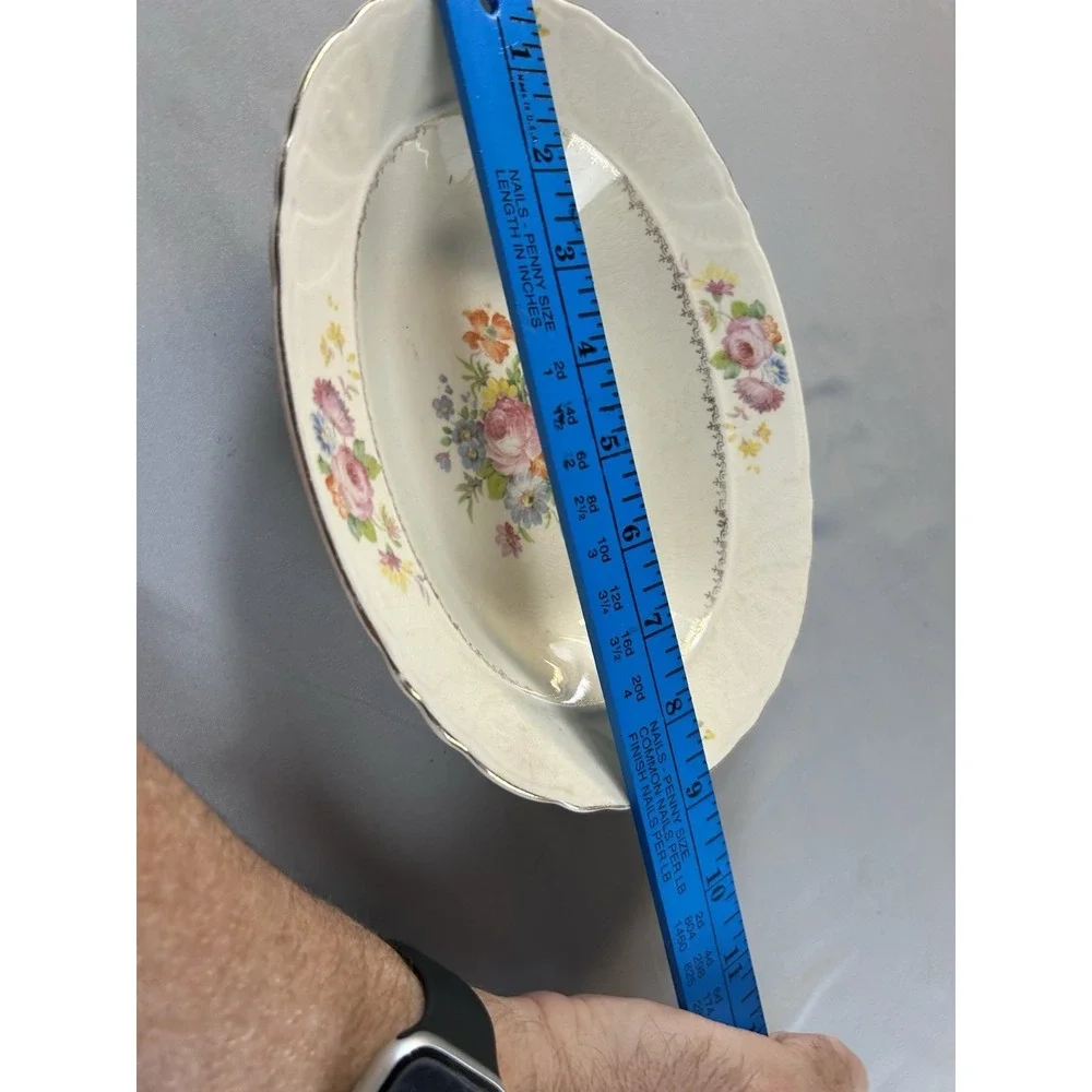 Vintage Crown Staffordshire The Mode Floral Oval Serving Bowl‎ Gold Trim